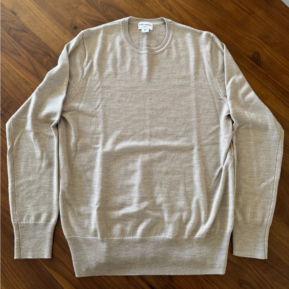 Spier & McKay Oatmeal Crewneck | 100% Merino Wool | Size Medium